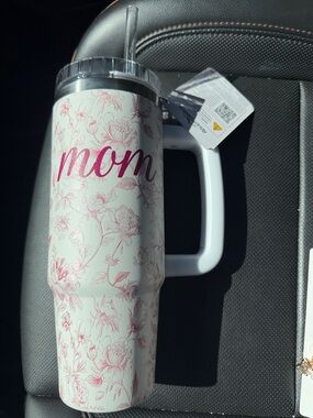30 oz. Chic Mom Floral Insulated Travel Mug with Handle - Pink/White